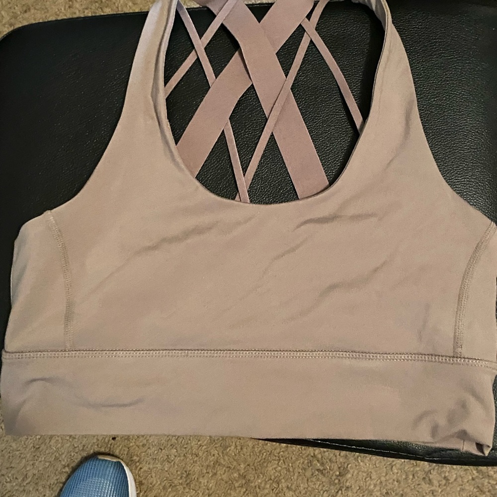 Balance athletica strappy back sports bra, tan color, size medium